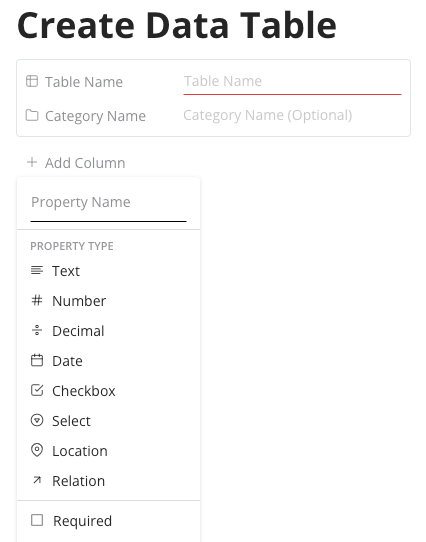 Data Tables and Dynamic Properties