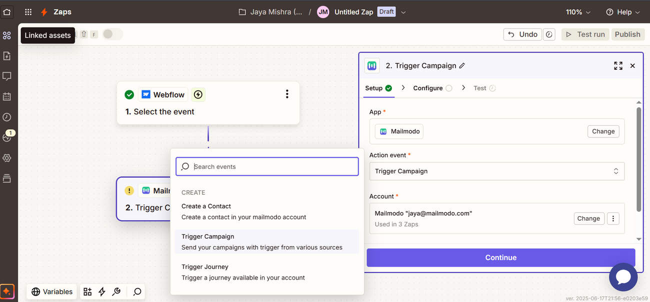 Trigger Campaigns through Webflow on Mailmodo