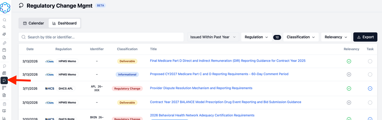 Regulatory Change Management Module