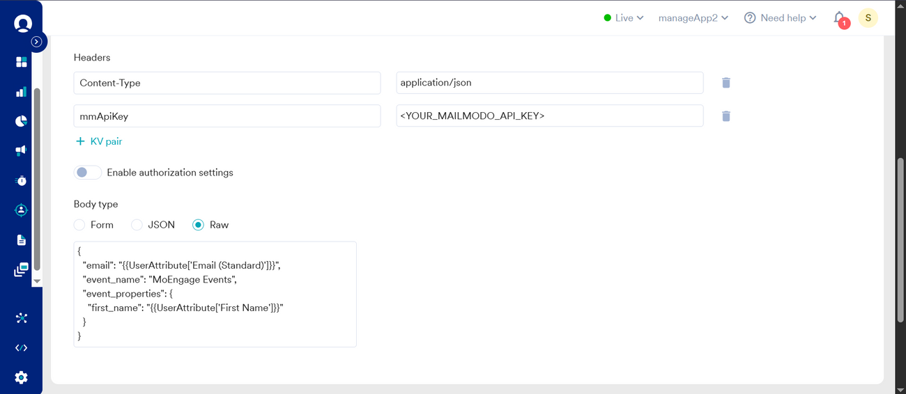 How to pass data from MoEngage to Mailmodo as custom events