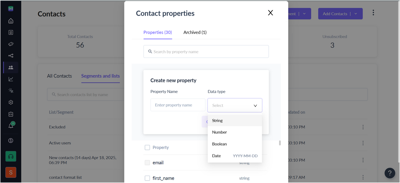 User Properties in Mailmodo