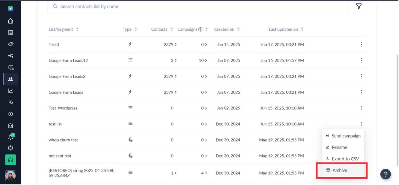 How to archive contacts in Mailmodo?