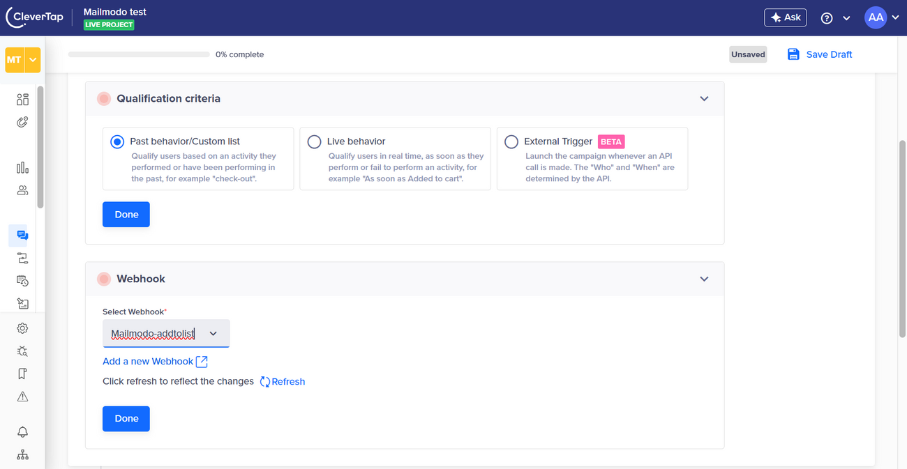 How to pass contacts from Clevertap to Mailmodo