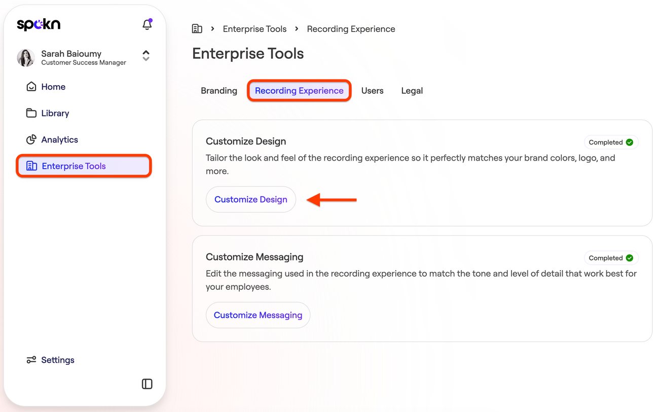 Recording Experience Customization (Premium Feature)