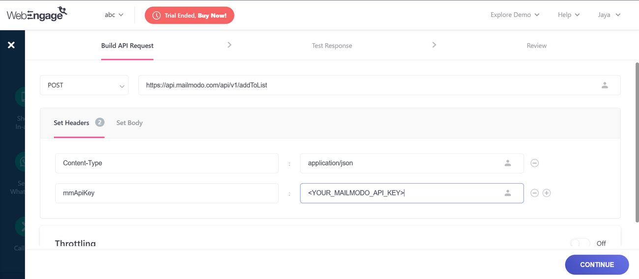 How to pass contact data from WebEngage to Mailmodo