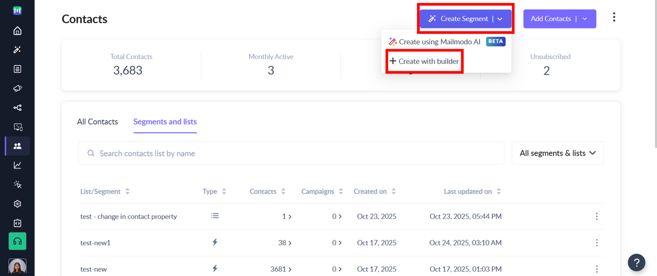 How to segment contacts based on 'Custom Events'