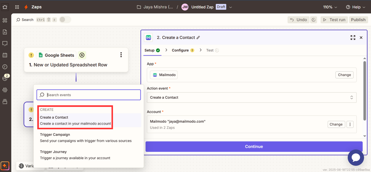 Importing contacts to Mailmodo via Zapier