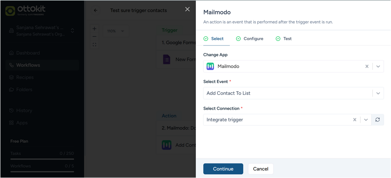 Add contact to list using Suretriggers