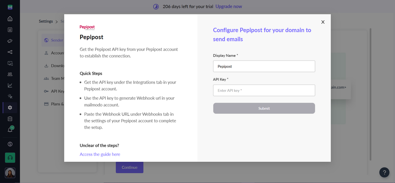 Setting up Mailmodo with Pepipost SMTP