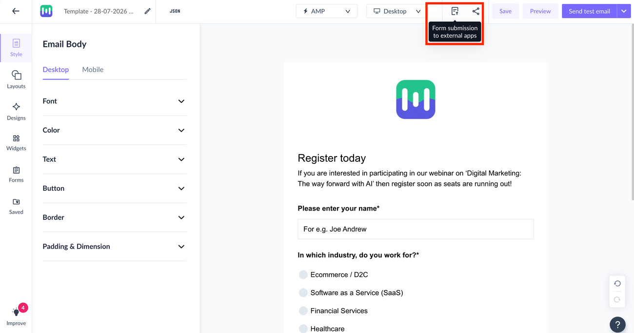 Exporting Mailmodo template submissions to your software stack using Webhook