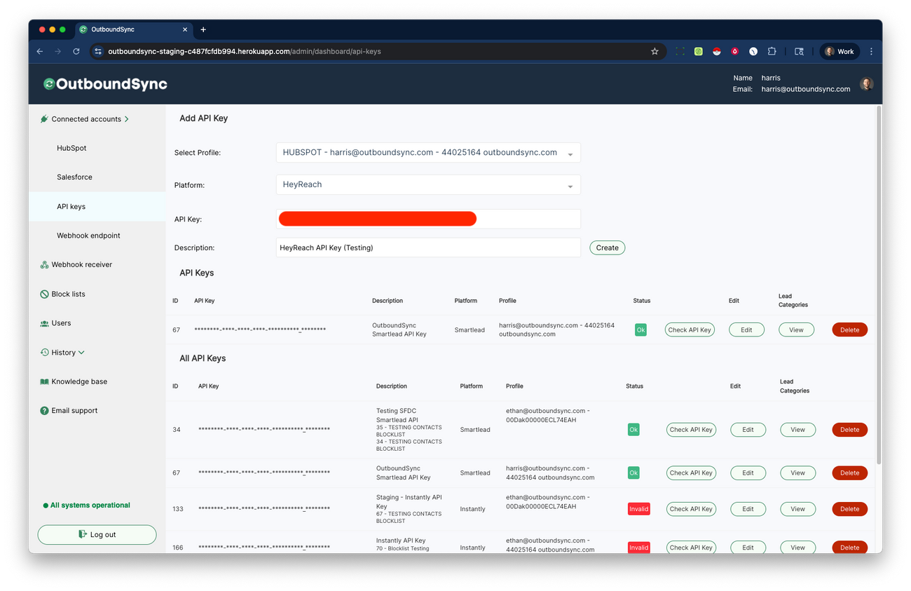 Connect your HeyReach API key