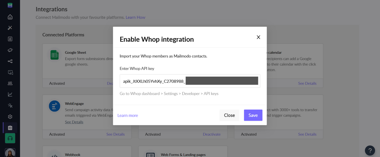 Getting started with Mailmodo via Whop