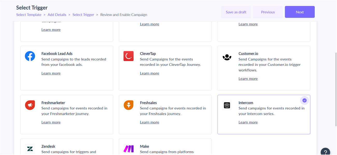 Trigger campaigns through Intercom in Mailmodo