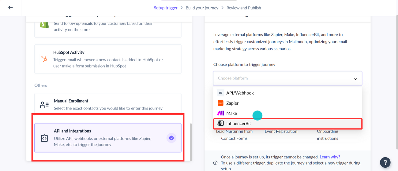 Trigger Journeys in Mailmodo through Influencerbit