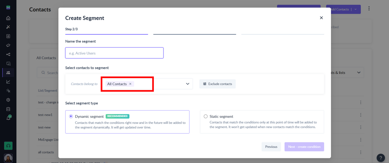 How to segment contacts based on 'User Properties'