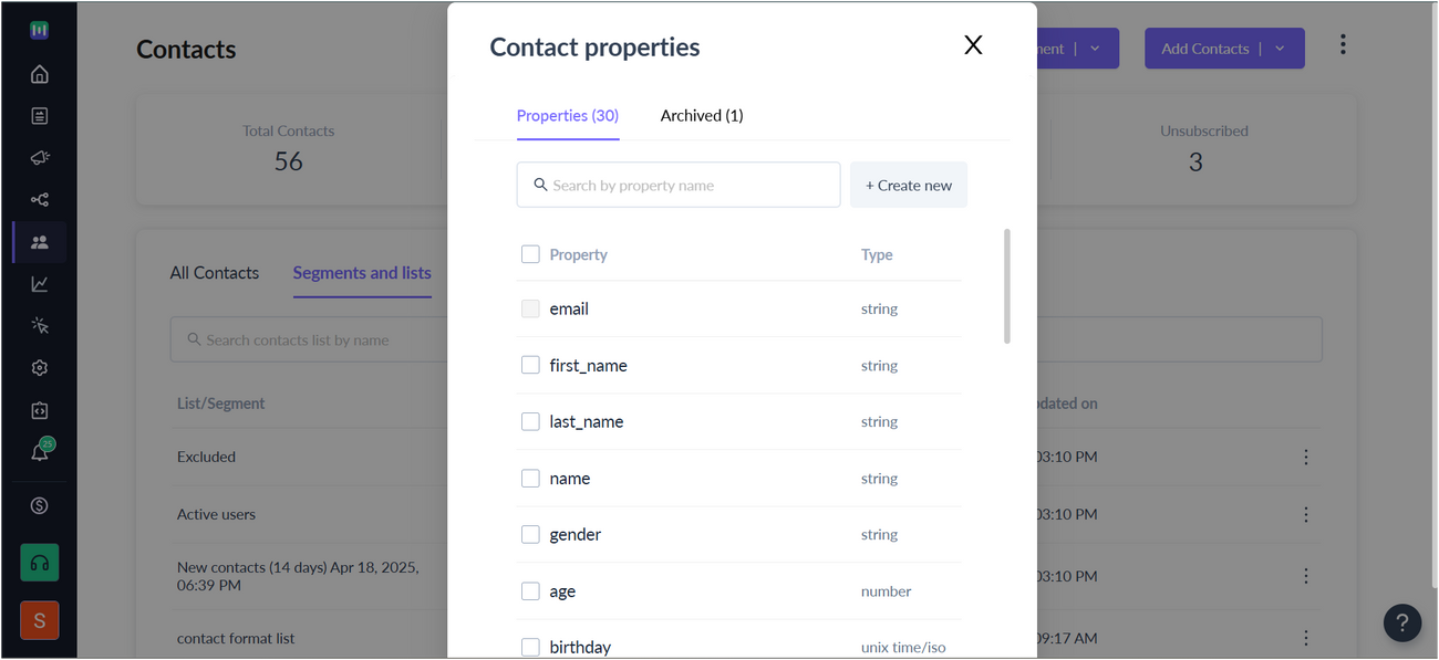 User Properties in Mailmodo
