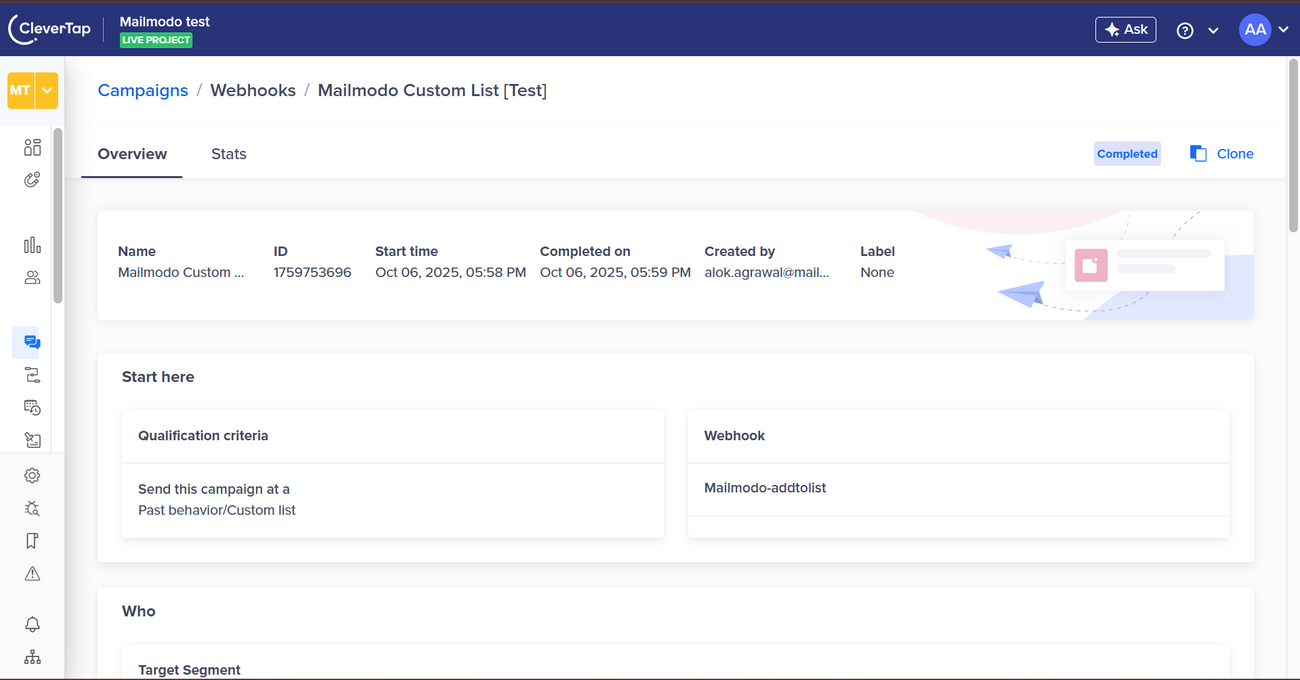How to pass contacts from Clevertap to Mailmodo