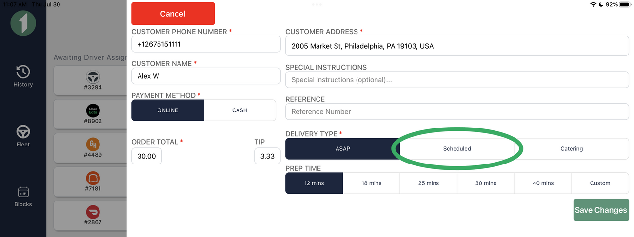Reschedule Delivery in Merchant App