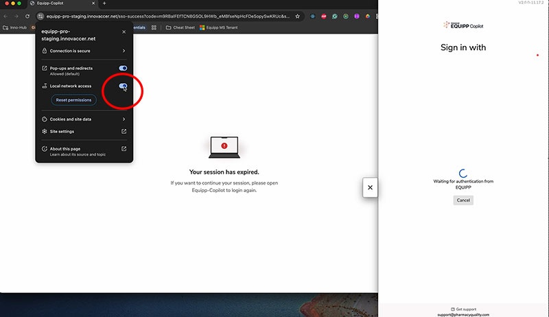 Troubleshooting an EQUIPP Copilot Expired Session