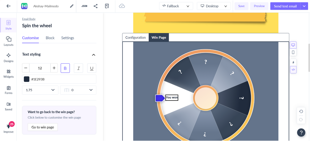 How to setup Spin the Wheel widget?