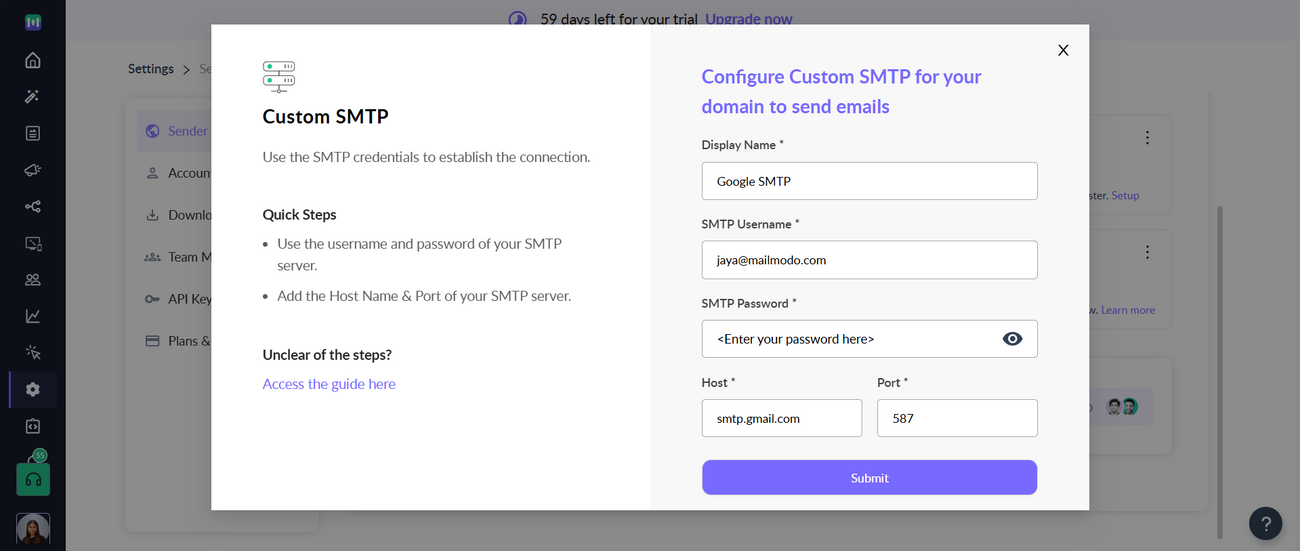 Integrating Google SMTP with Mailmodo