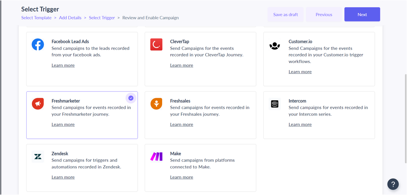 Trigger campaigns through Freshmarketer in Mailmodo