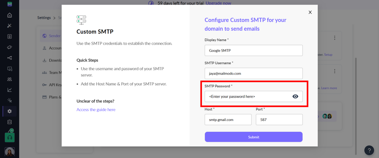 Integrating Google SMTP with Mailmodo