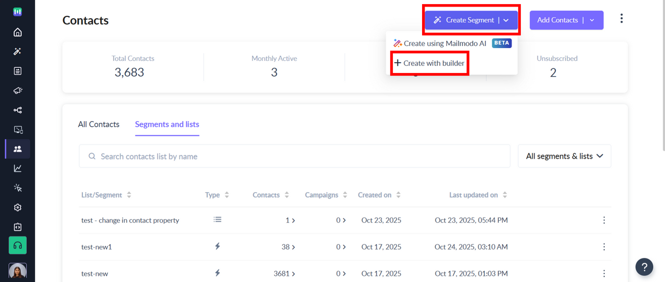 How to segment contacts based on 'User Properties'
