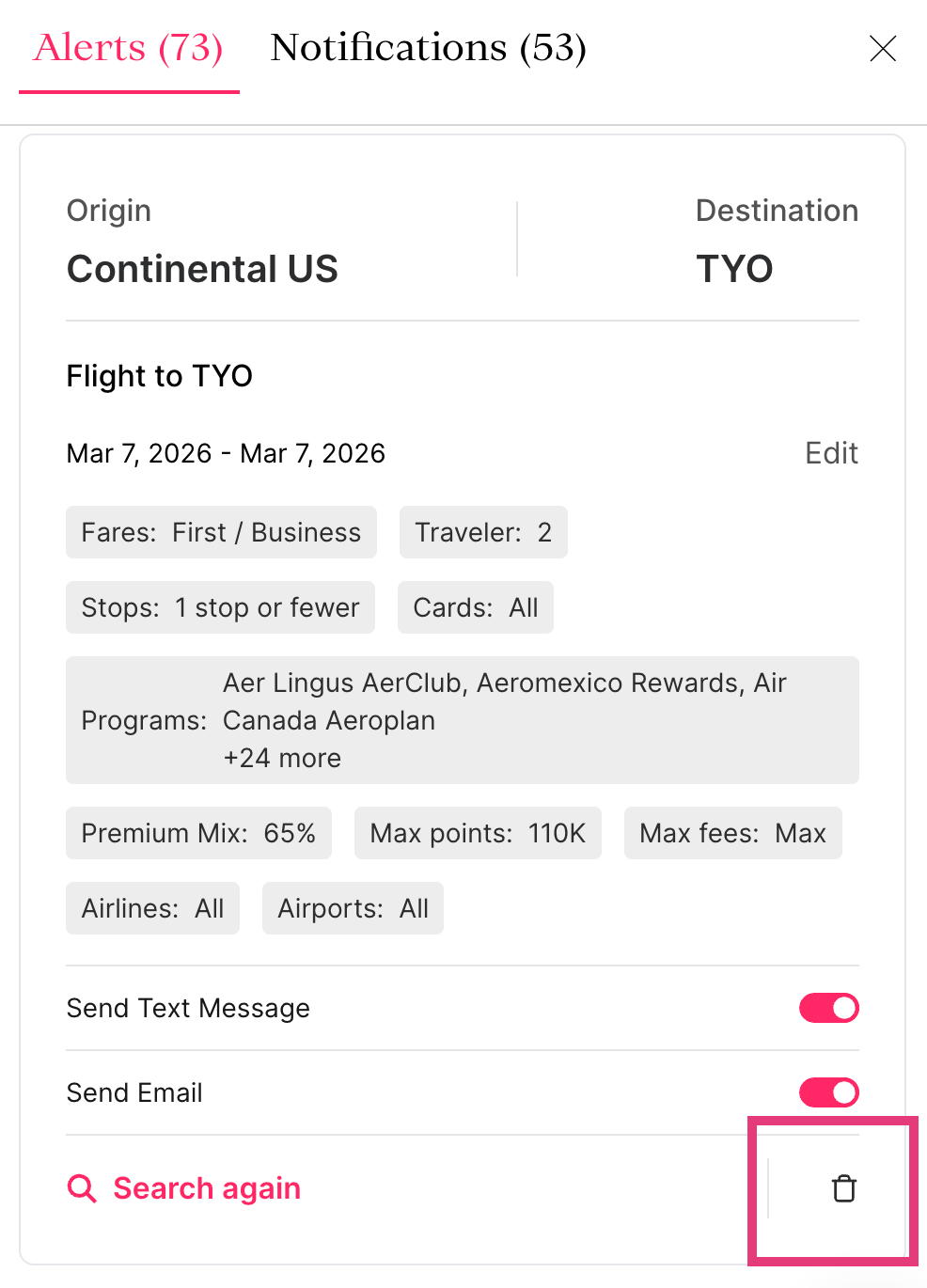 How do I delete alerts?