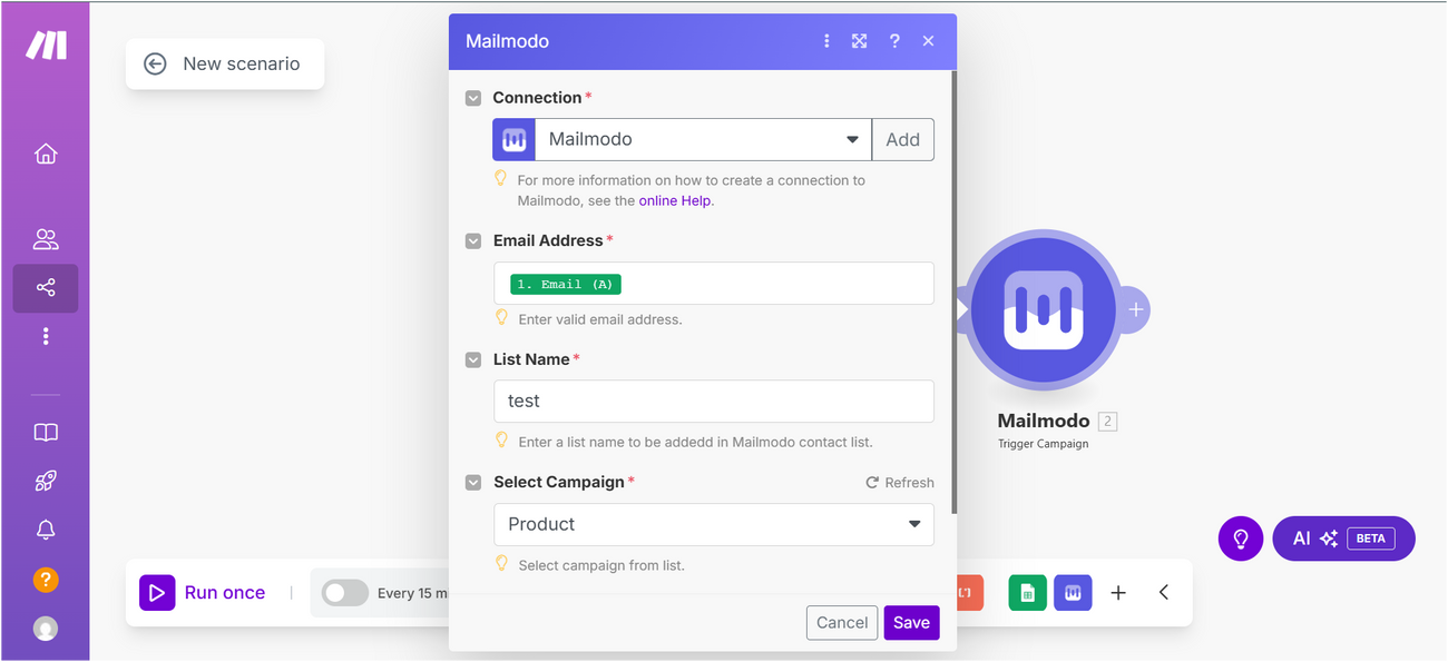 How to trigger campaigns in Mailmodo via Make?