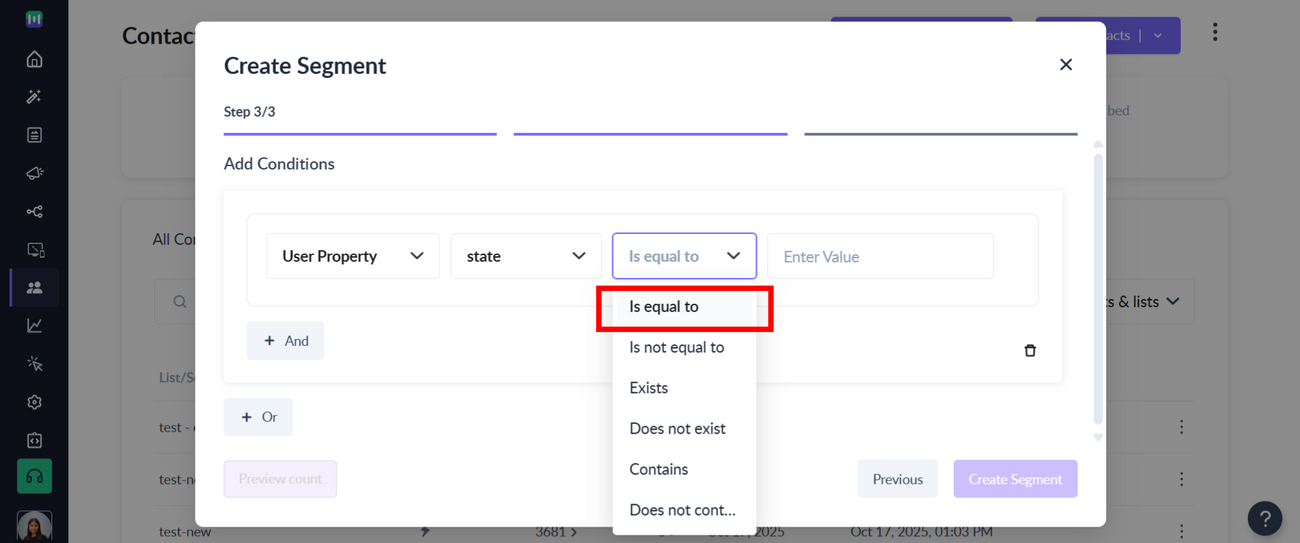 How to segment contacts based on 'User Properties'