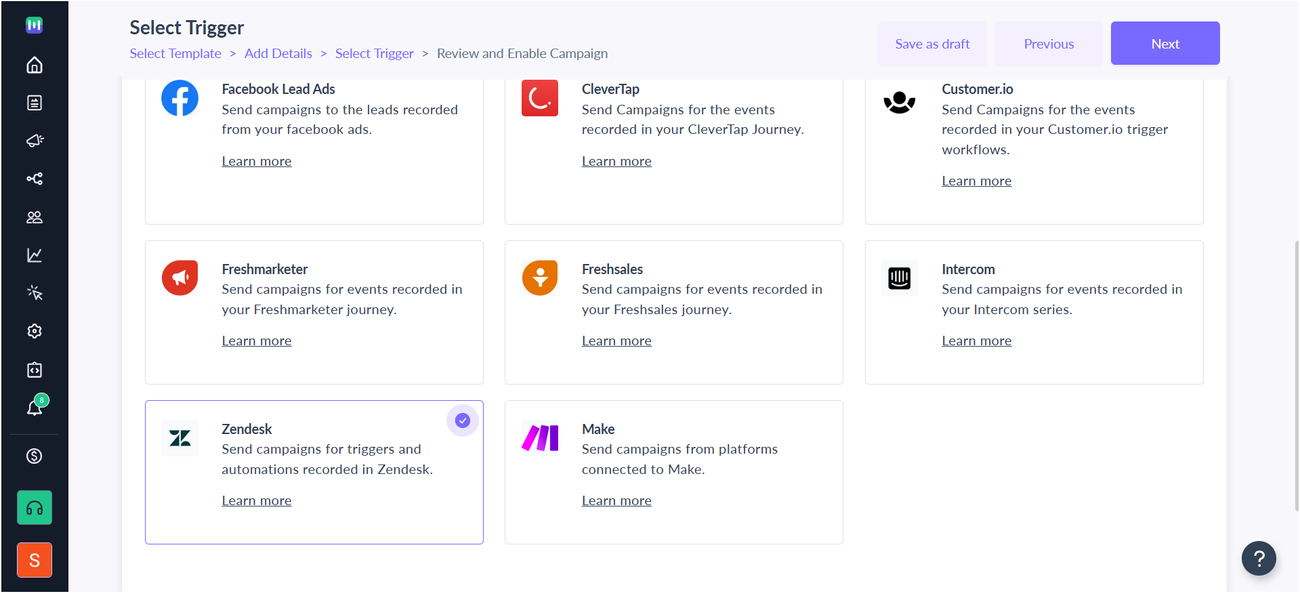 Trigger campaigns through Zendesk in Mailmodo