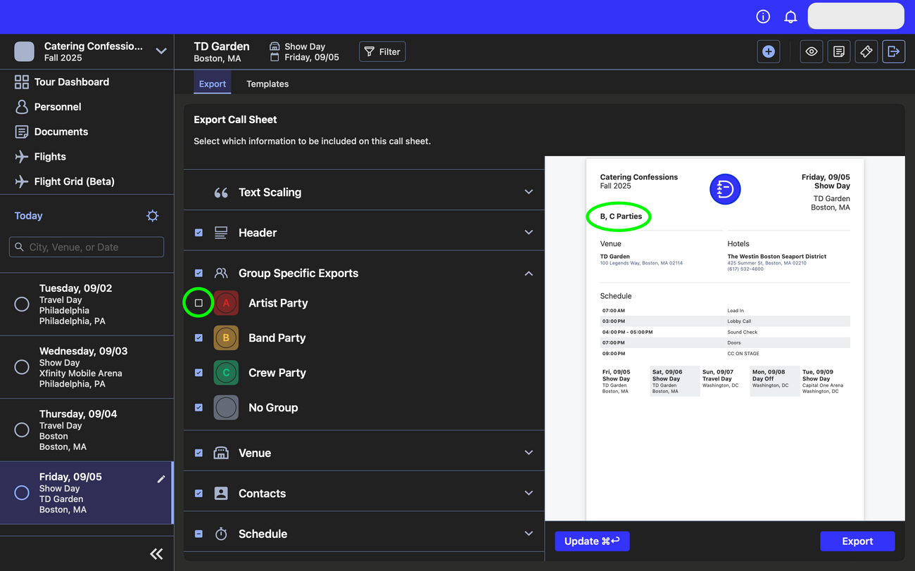Exporting Daysheets
