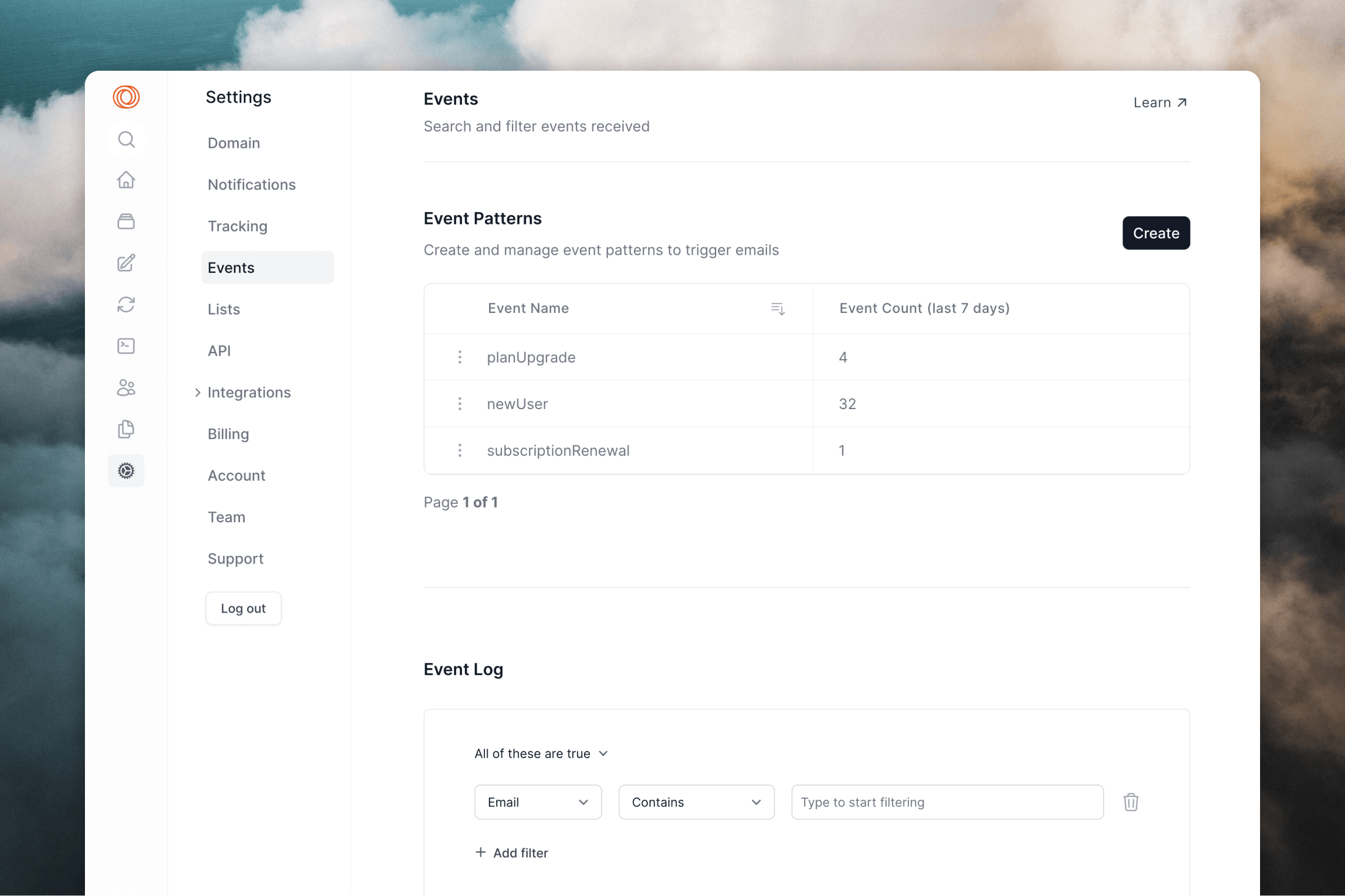 Events page