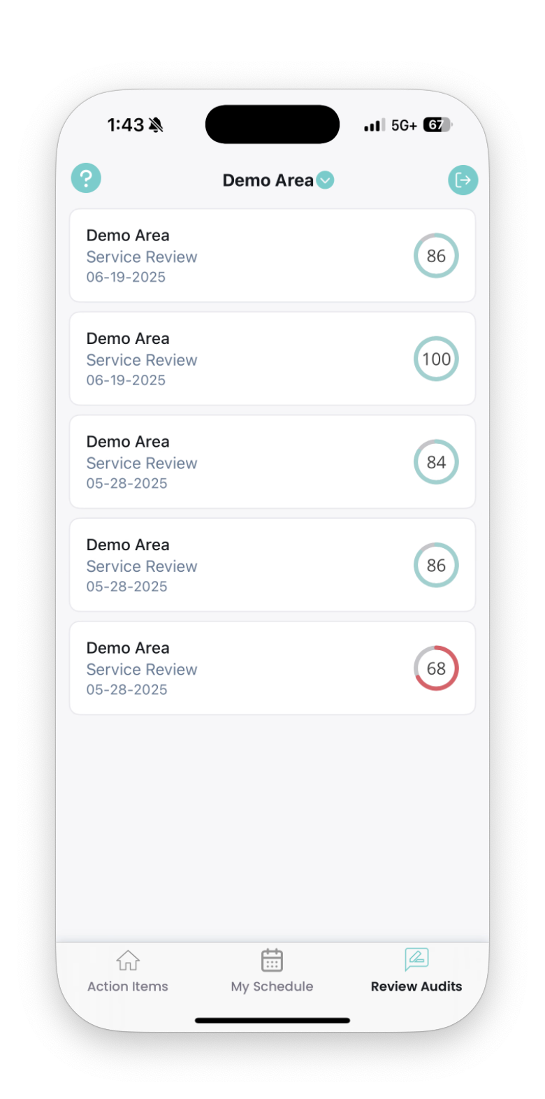Mobile view of Review Audits screen